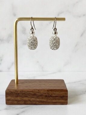 Silver Tone Rhinestone Drop Earrings Sparkly Crystal Oval Dangle Earrings